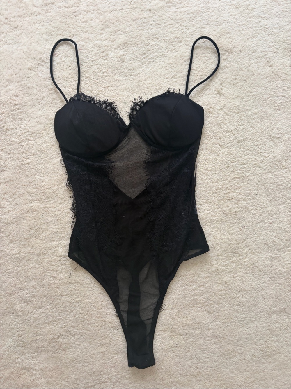 superdown Black Sheer Lace Bodysuit